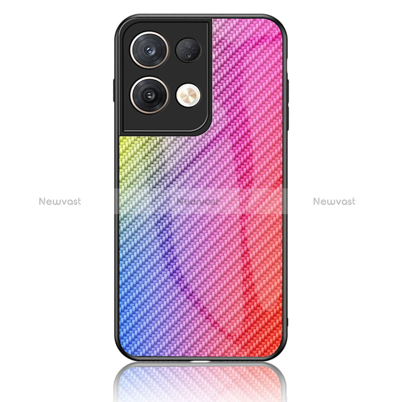 Silicone Frame Mirror Rainbow Gradient Case Cover LS2 for Oppo Reno8 Pro 5G