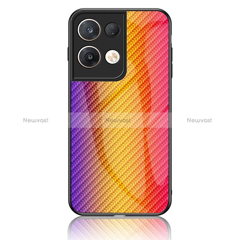 Silicone Frame Mirror Rainbow Gradient Case Cover LS2 for Oppo Reno8 Pro 5G Orange