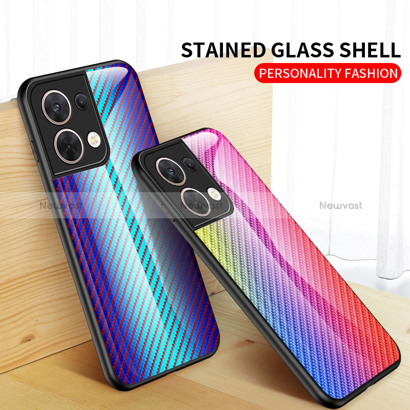 Silicone Frame Mirror Rainbow Gradient Case Cover LS2 for Oppo Reno9 Pro 5G