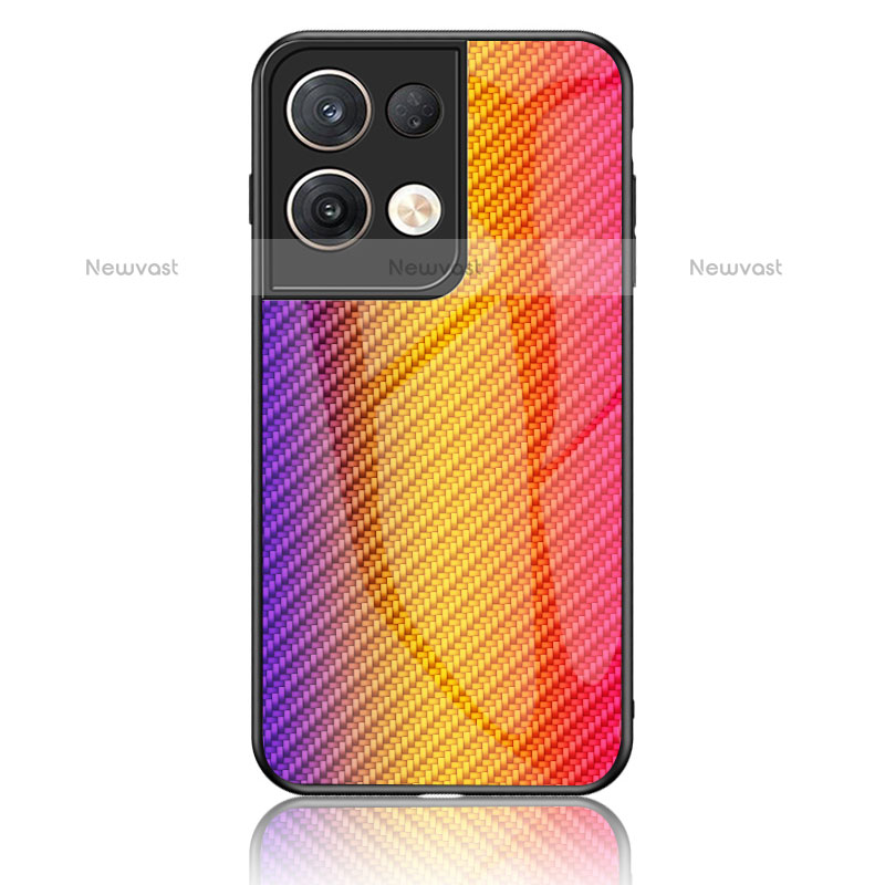 Silicone Frame Mirror Rainbow Gradient Case Cover LS2 for Oppo Reno9 Pro+ Plus 5G Orange