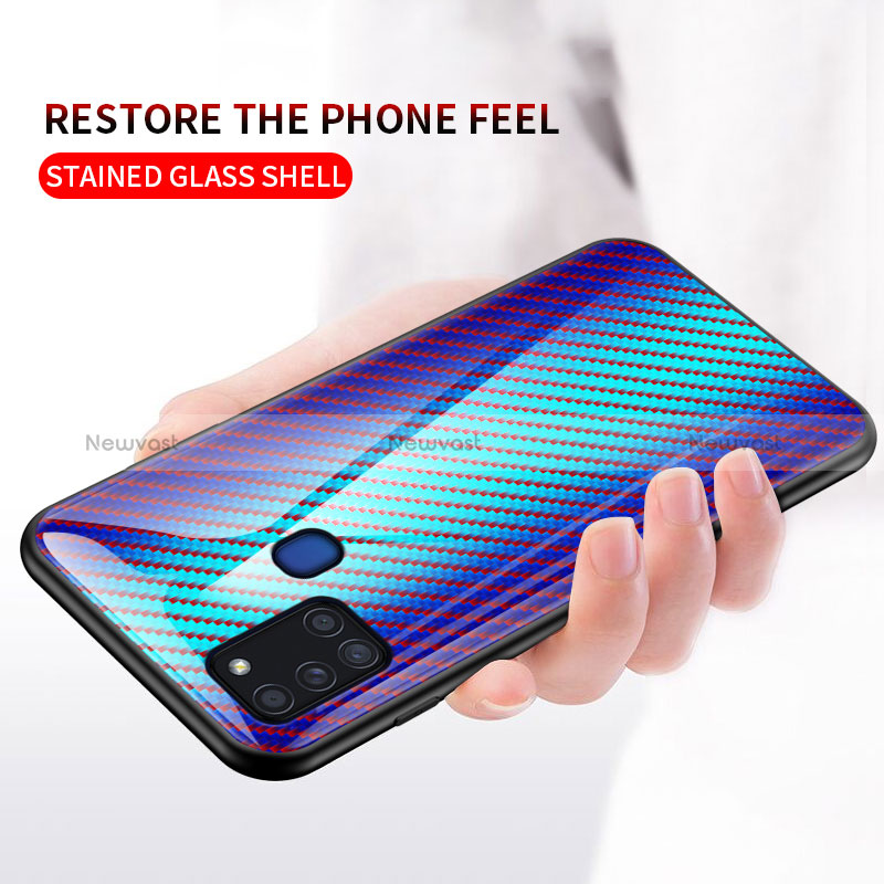 Silicone Frame Mirror Rainbow Gradient Case Cover LS2 for Samsung Galaxy A21s