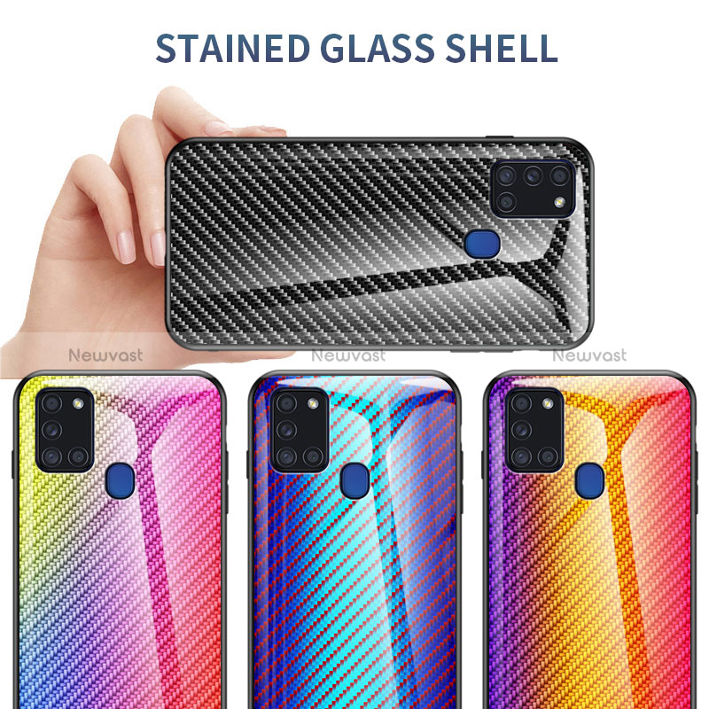 Silicone Frame Mirror Rainbow Gradient Case Cover LS2 for Samsung Galaxy A21s