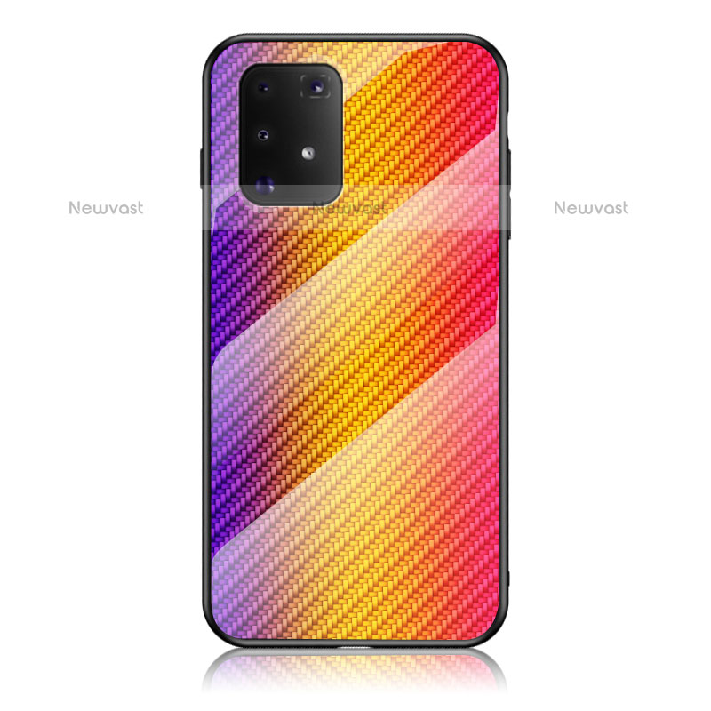 Silicone Frame Mirror Rainbow Gradient Case Cover LS2 for Samsung Galaxy A91 Orange