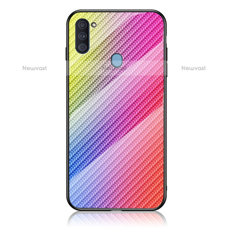 Silicone Frame Mirror Rainbow Gradient Case Cover LS2 for Samsung Galaxy M11 Pink