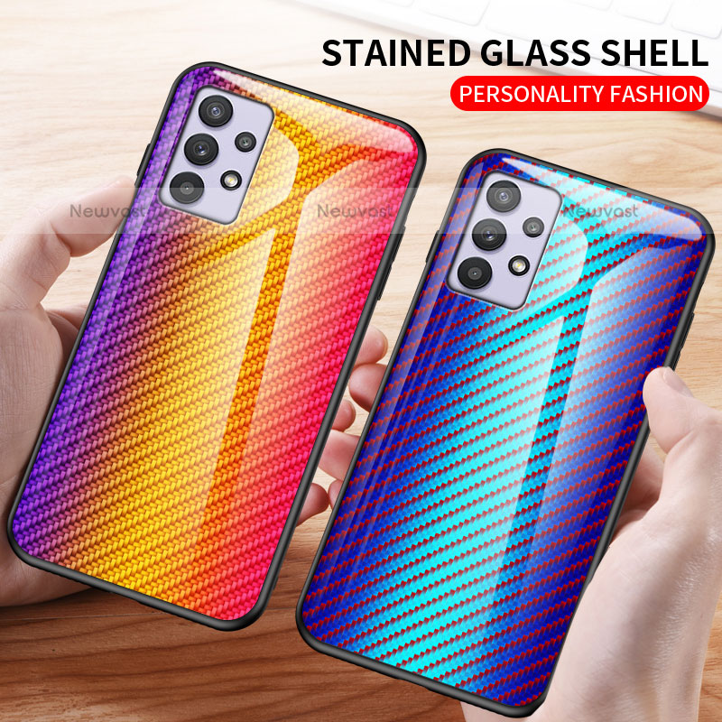 Silicone Frame Mirror Rainbow Gradient Case Cover LS2 for Samsung Galaxy M32 5G