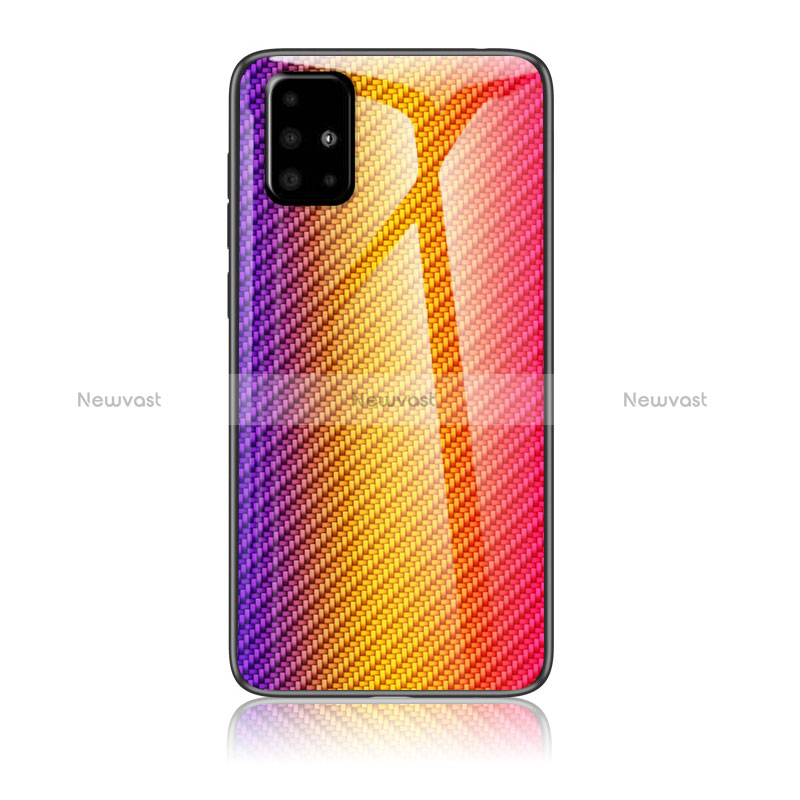 Silicone Frame Mirror Rainbow Gradient Case Cover LS2 for Samsung Galaxy M40S Orange