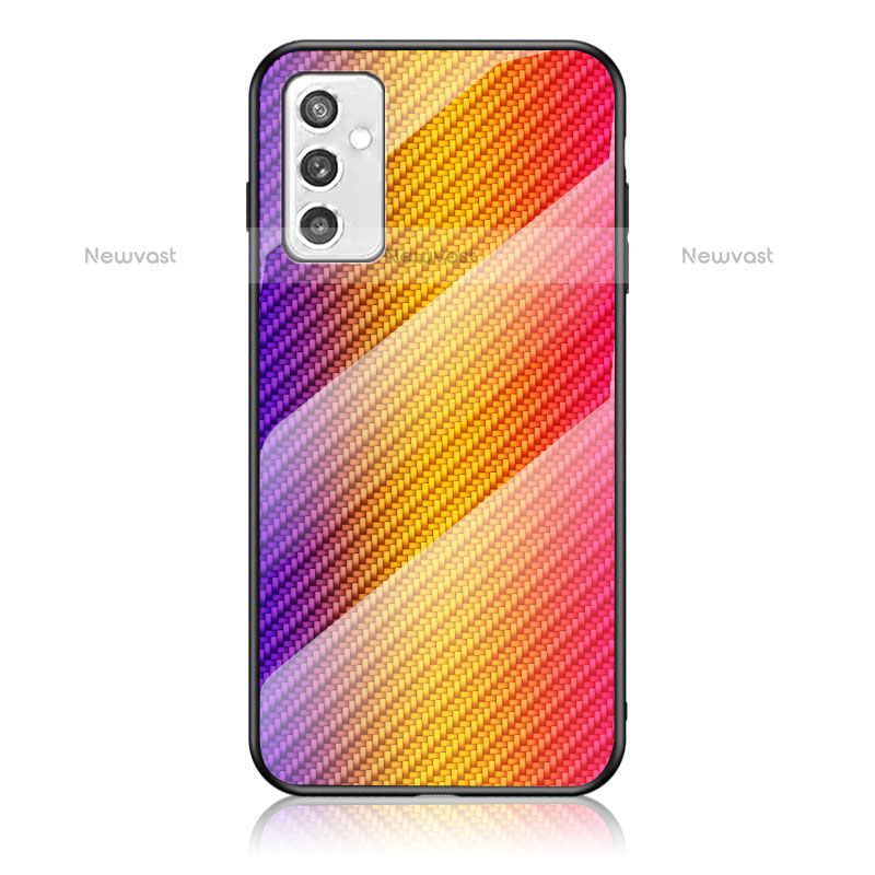 Silicone Frame Mirror Rainbow Gradient Case Cover LS2 for Samsung Galaxy M52 5G Orange
