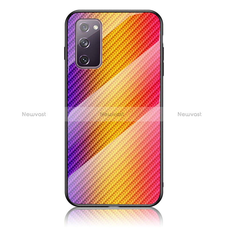 Silicone Frame Mirror Rainbow Gradient Case Cover LS2 for Samsung Galaxy S20 FE (2022) 5G Orange
