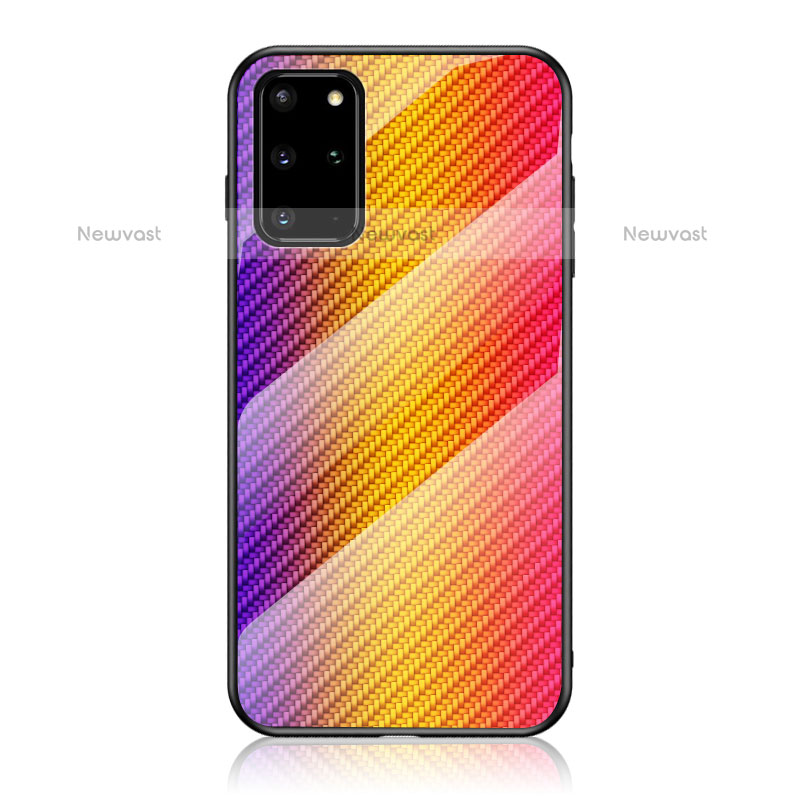 Silicone Frame Mirror Rainbow Gradient Case Cover LS2 for Samsung Galaxy S20 Plus Orange
