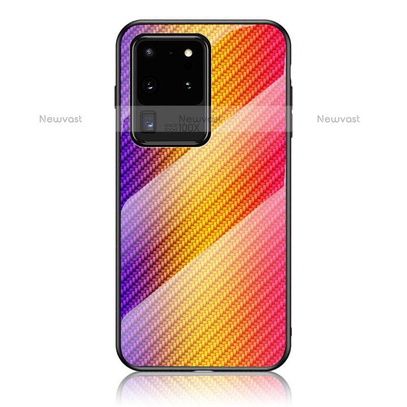 Silicone Frame Mirror Rainbow Gradient Case Cover LS2 for Samsung Galaxy S20 Ultra 5G Orange
