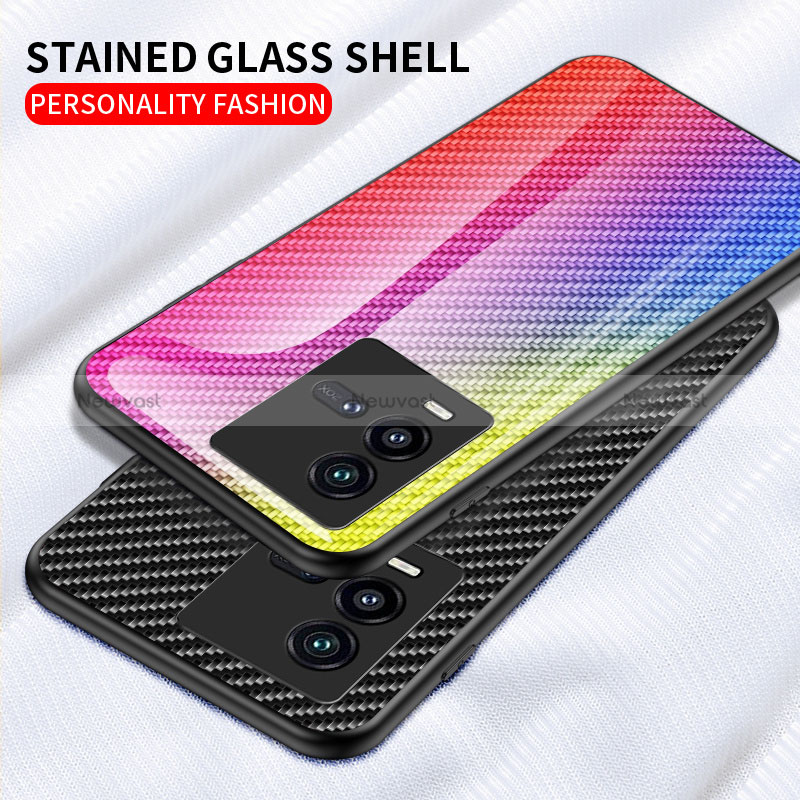 Silicone Frame Mirror Rainbow Gradient Case Cover LS2 for Vivo iQOO 10 5G