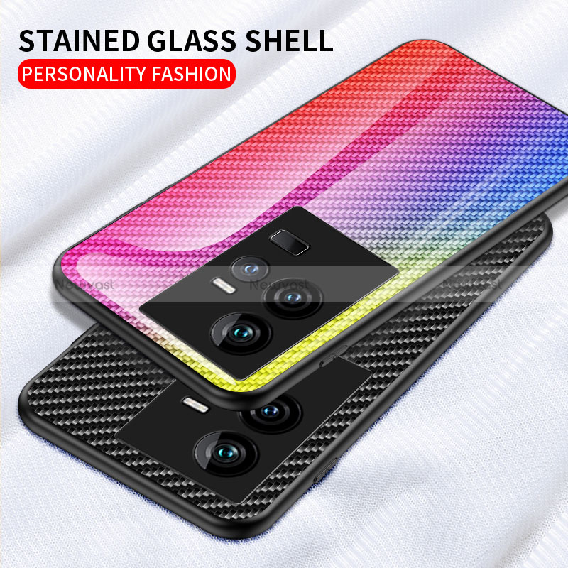 Silicone Frame Mirror Rainbow Gradient Case Cover LS2 for Vivo iQOO 11 5G