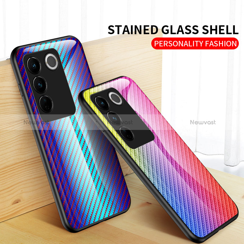 Silicone Frame Mirror Rainbow Gradient Case Cover LS2 for Vivo V27 Pro 5G