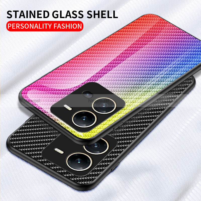 Silicone Frame Mirror Rainbow Gradient Case Cover LS2 for Vivo X80 Lite 5G