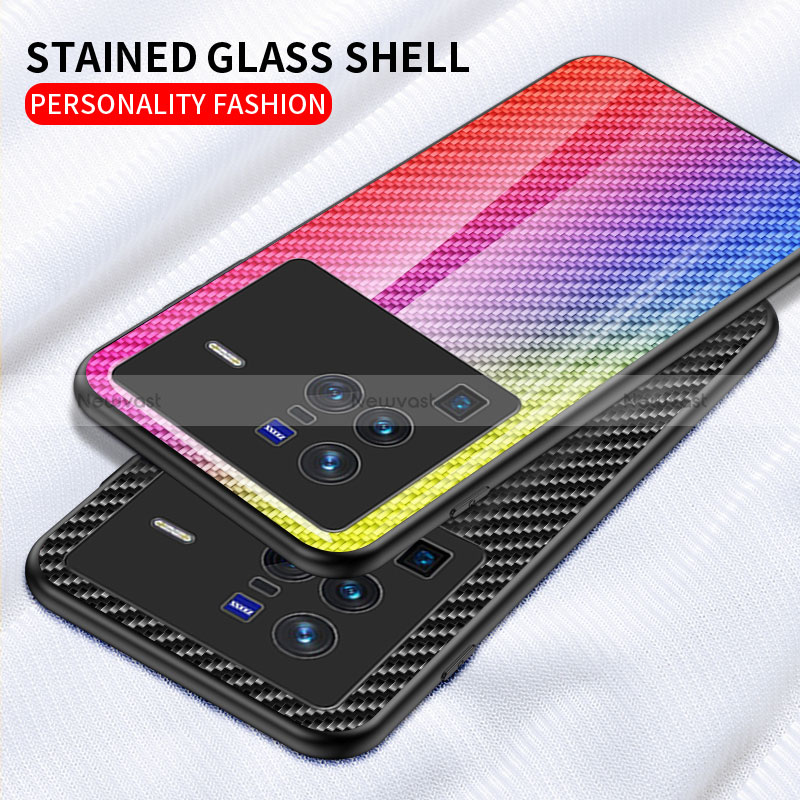 Silicone Frame Mirror Rainbow Gradient Case Cover LS2 for Vivo X80 Pro 5G