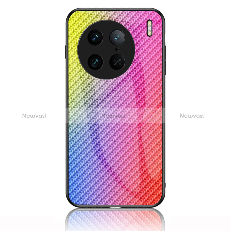 Silicone Frame Mirror Rainbow Gradient Case Cover LS2 for Vivo X90 5G