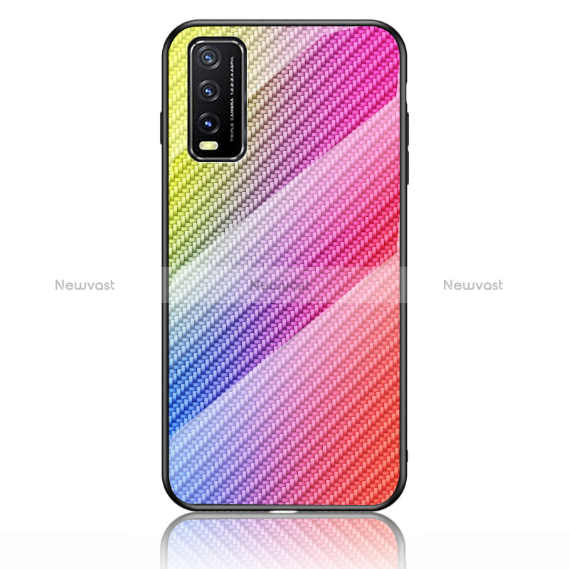 Silicone Frame Mirror Rainbow Gradient Case Cover LS2 for Vivo Y12s