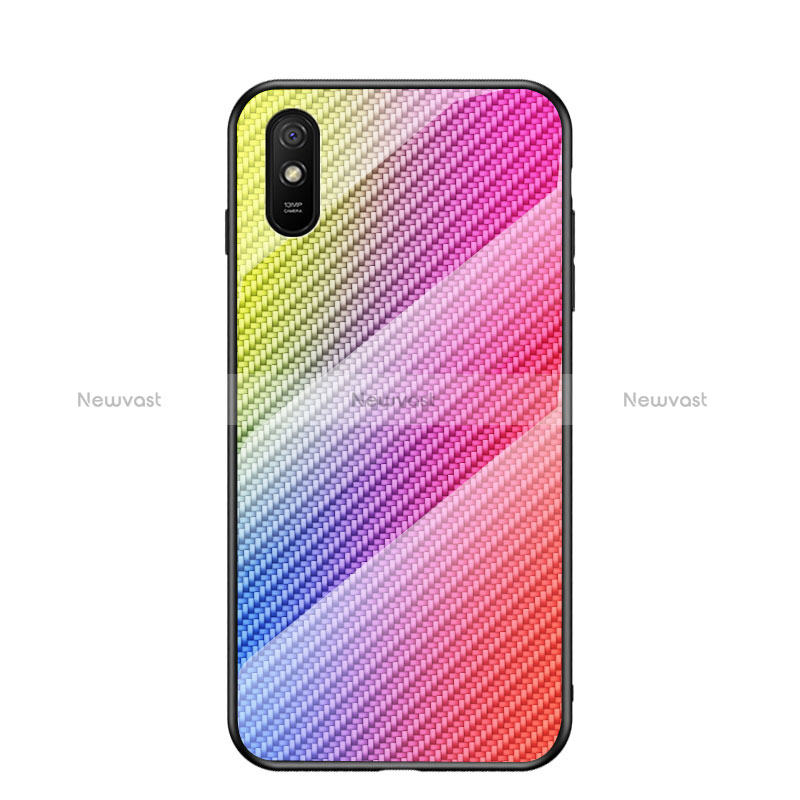 Silicone Frame Mirror Rainbow Gradient Case Cover LS2 for Xiaomi Redmi 9AT Pink
