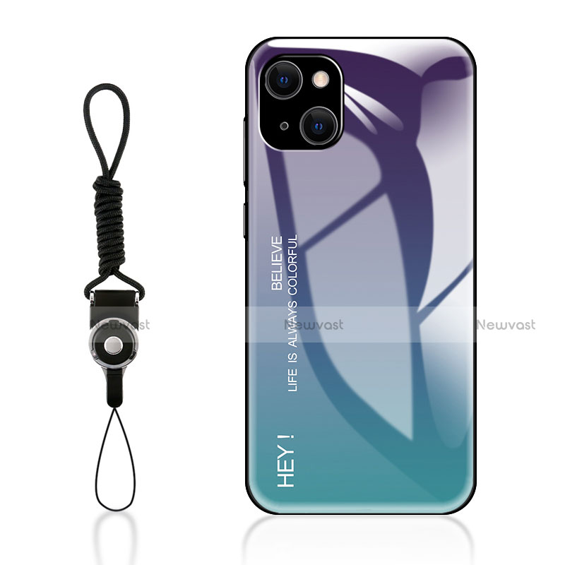 Silicone Frame Mirror Rainbow Gradient Case Cover M01 for Apple iPhone 13 Mini Purple