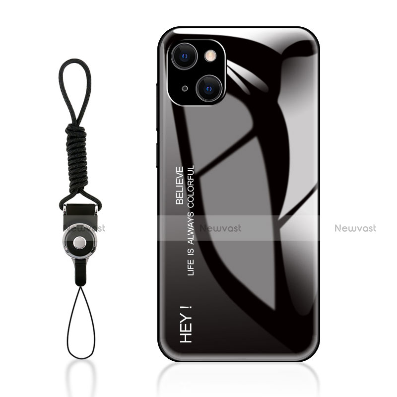 Silicone Frame Mirror Rainbow Gradient Case Cover M01 for Apple iPhone 14 Plus Black