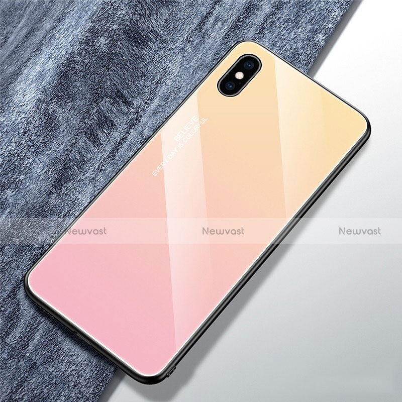 Silicone Frame Mirror Rainbow Gradient Case Cover M01 for Apple iPhone X Pink