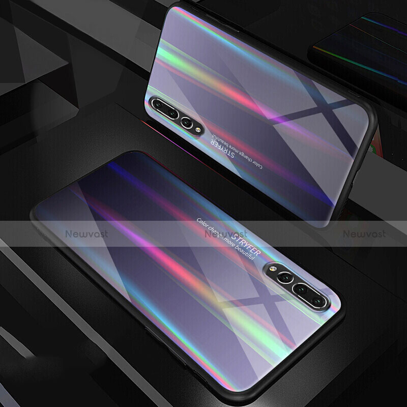Silicone Frame Mirror Rainbow Gradient Case Cover M01 for Huawei P20 Pro