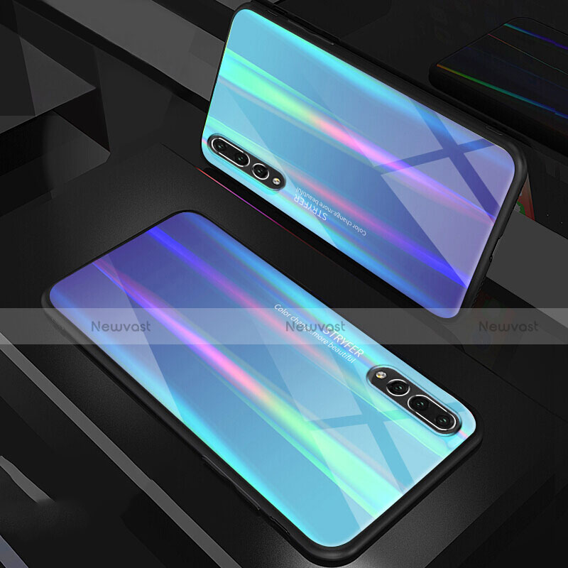 Silicone Frame Mirror Rainbow Gradient Case Cover M01 for Huawei P20 Pro Blue