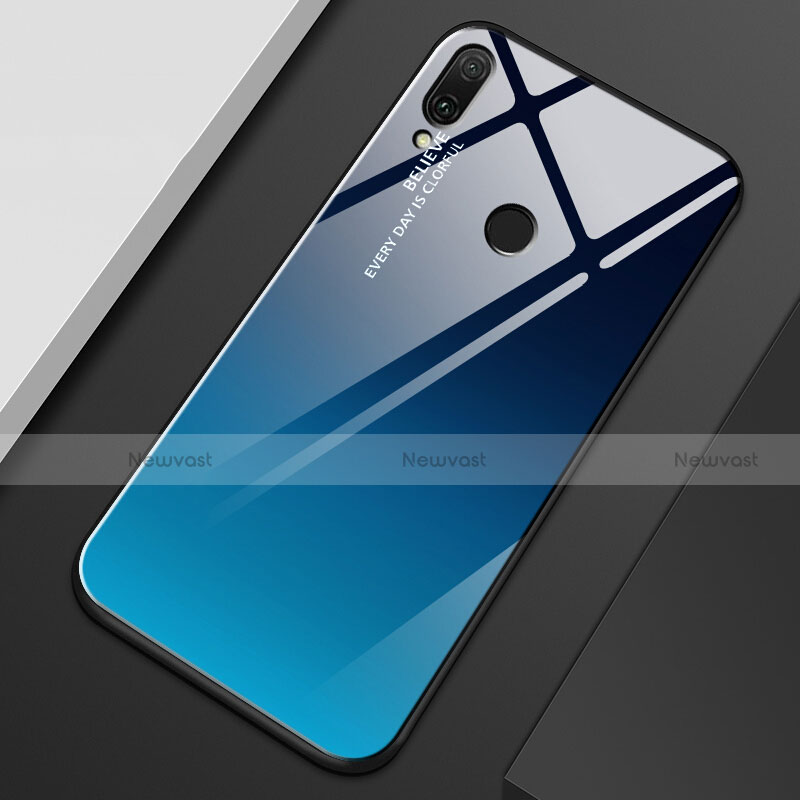 Silicone Frame Mirror Rainbow Gradient Case Cover M01 for Huawei Y9 (2019) Blue