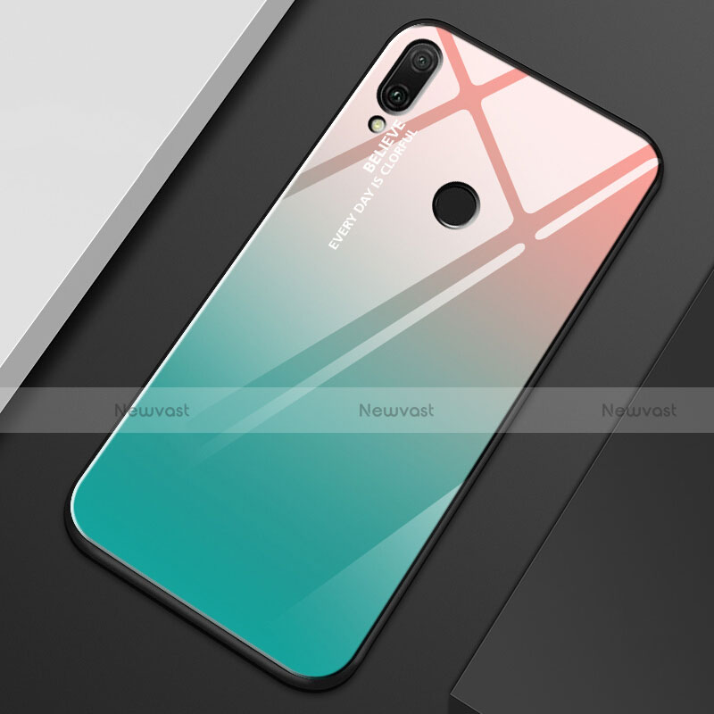 Silicone Frame Mirror Rainbow Gradient Case Cover M01 for Huawei Y9 (2019) Sky Blue