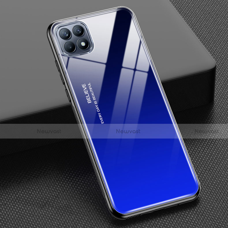 Silicone Frame Mirror Rainbow Gradient Case Cover M01 for Oppo Reno4 SE 5G Blue