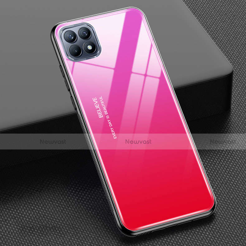 Silicone Frame Mirror Rainbow Gradient Case Cover M01 for Oppo Reno4 SE 5G Hot Pink
