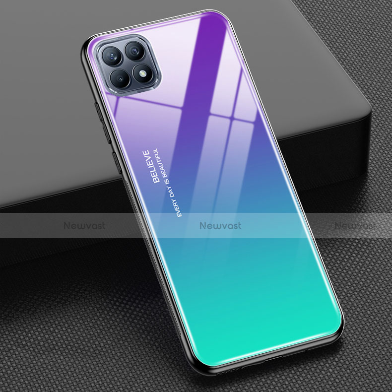 Silicone Frame Mirror Rainbow Gradient Case Cover M01 for Oppo Reno4 SE 5G Purple