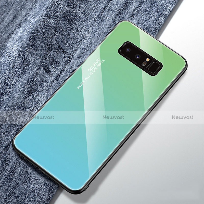 Silicone Frame Mirror Rainbow Gradient Case Cover M01 for Samsung Galaxy Note 8 Cyan
