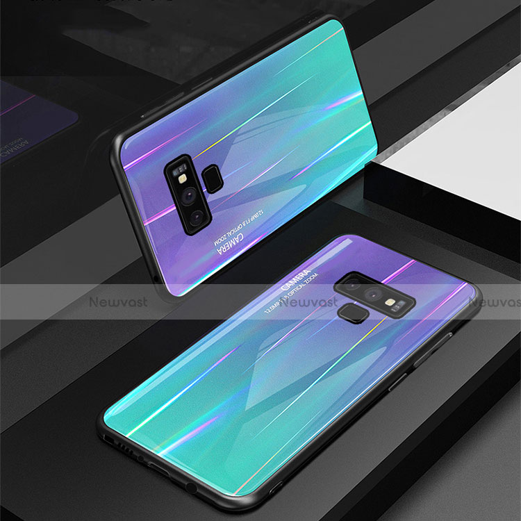 Silicone Frame Mirror Rainbow Gradient Case Cover M01 for Samsung Galaxy Note 9 Cyan
