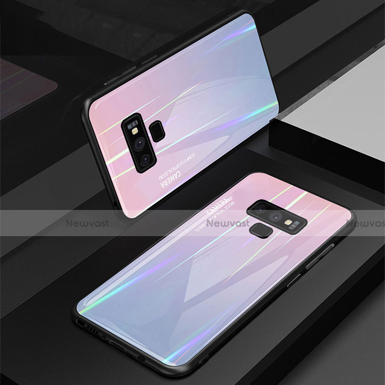 Silicone Frame Mirror Rainbow Gradient Case Cover M01 for Samsung Galaxy Note 9 Purple