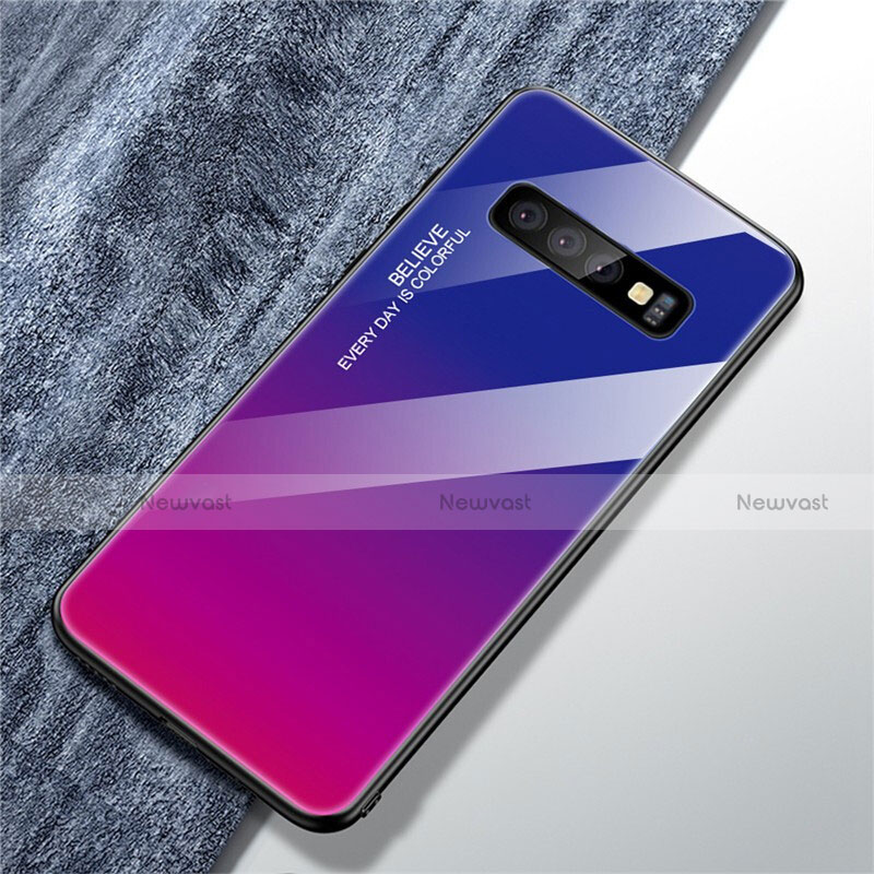 Silicone Frame Mirror Rainbow Gradient Case Cover M01 for Samsung Galaxy S10 Hot Pink