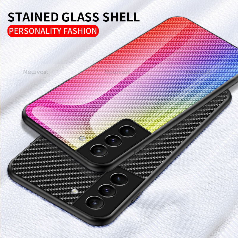 Silicone Frame Mirror Rainbow Gradient Case Cover M01 for Samsung Galaxy S21 FE 5G