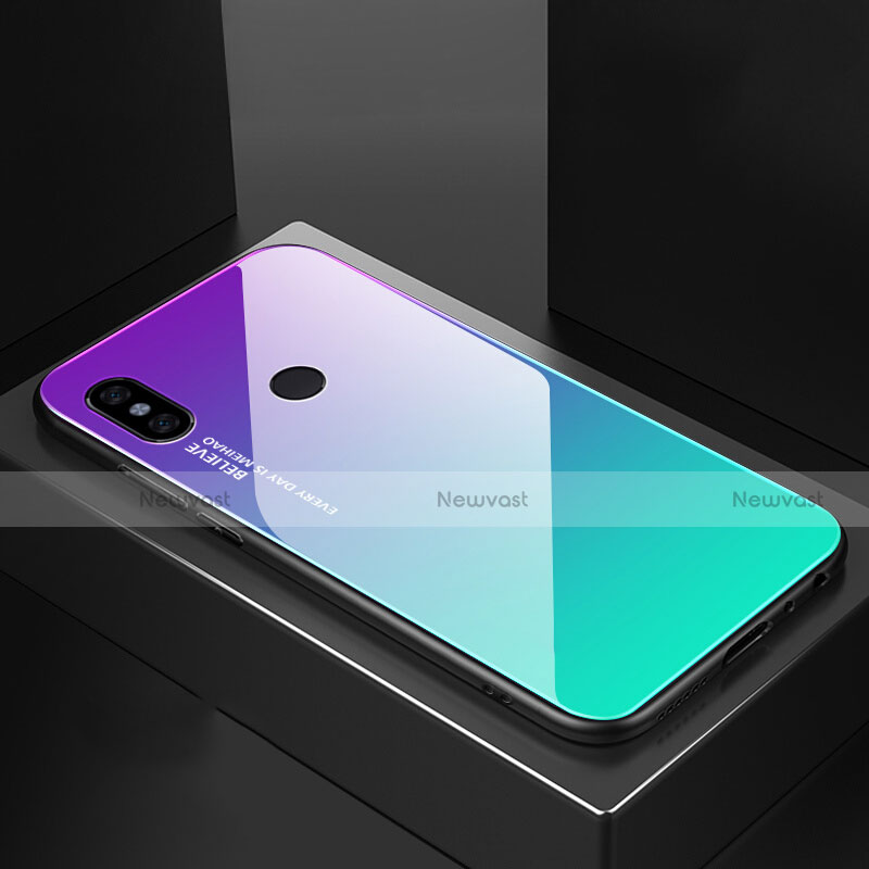 Silicone Frame Mirror Rainbow Gradient Case Cover M01 for Xiaomi Mi 6X Cyan