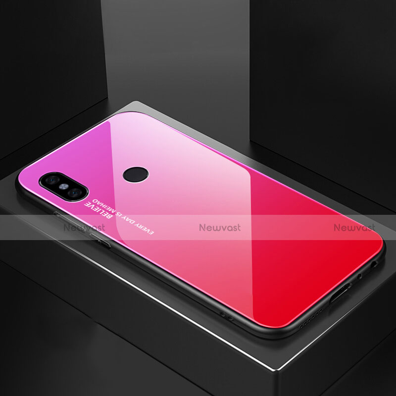 Silicone Frame Mirror Rainbow Gradient Case Cover M01 for Xiaomi Mi A2 Hot Pink