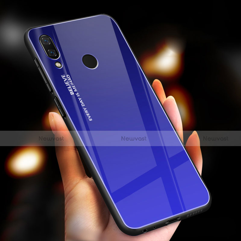 Silicone Frame Mirror Rainbow Gradient Case Cover M01 for Xiaomi Redmi Note 7 Blue