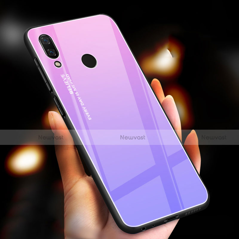 Silicone Frame Mirror Rainbow Gradient Case Cover M01 for Xiaomi Redmi Note 7 Purple