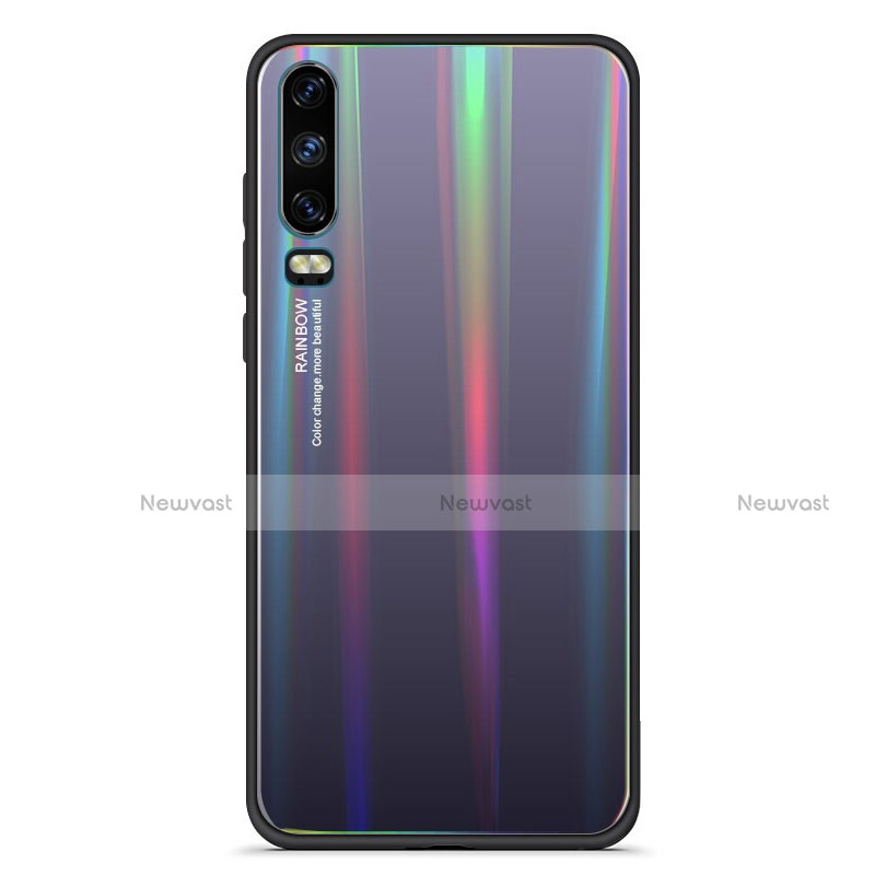 Silicone Frame Mirror Rainbow Gradient Case Cover M02 for Huawei P30 Black