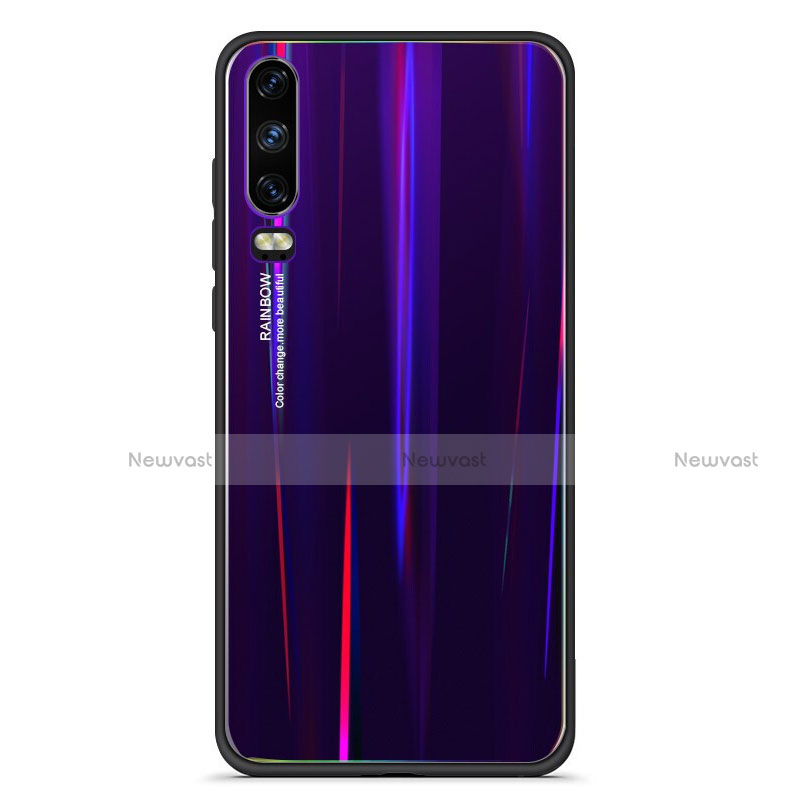 Silicone Frame Mirror Rainbow Gradient Case Cover M02 for Huawei P30 Purple