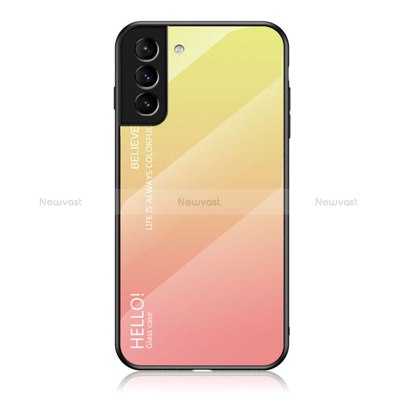 Silicone Frame Mirror Rainbow Gradient Case Cover M02 for Samsung Galaxy S22 Plus 5G Orange