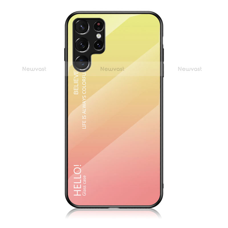 Silicone Frame Mirror Rainbow Gradient Case Cover M02 for Samsung Galaxy S23 Ultra 5G Orange