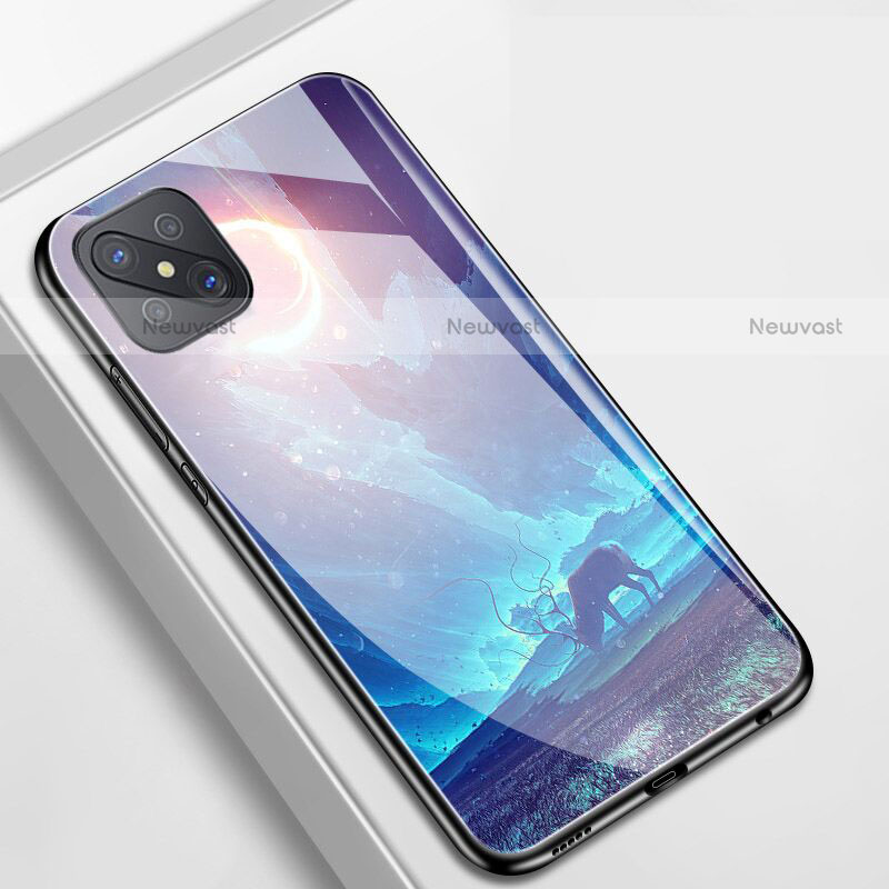 Silicone Frame Starry Sky Mirror Case Cover for Oppo Reno4 Z 5G Cyan