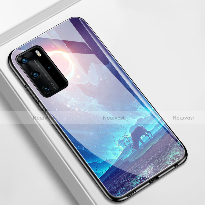 Silicone Frame Starry Sky Mirror Case Cover S01 for Huawei P40 Pro Cyan