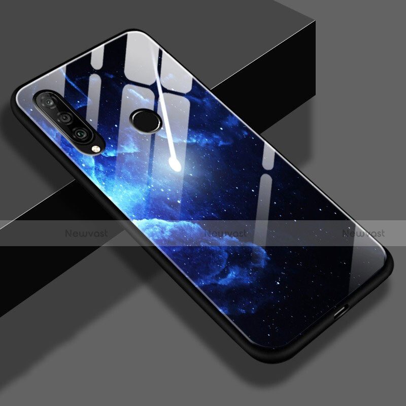 Silicone Frame Starry Sky Mirror Case for Huawei P30 Lite Blue