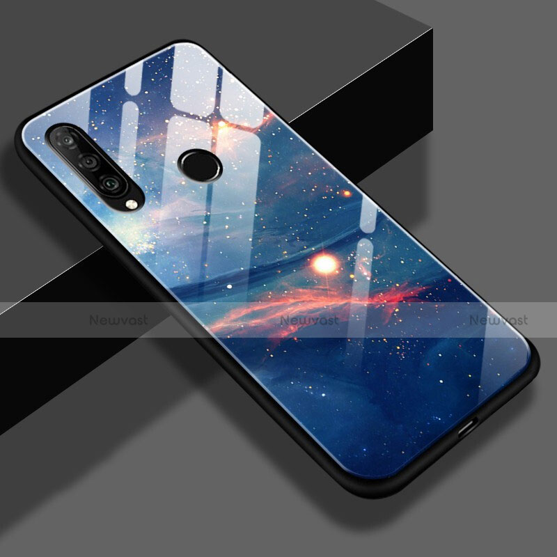 Silicone Frame Starry Sky Mirror Case S02 for Huawei P30 Lite XL Blue