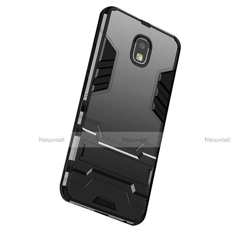 Silicone Matte Finish and Plastic Back Case with Finger Ring Stand A01 for Samsung Galaxy J3 (2018) SM-J377A Black